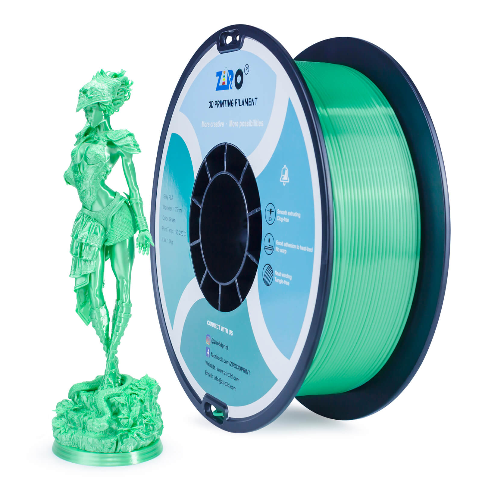 ZIRO Silk PLA Filament 1.75mm, Green – ZIRO 3D