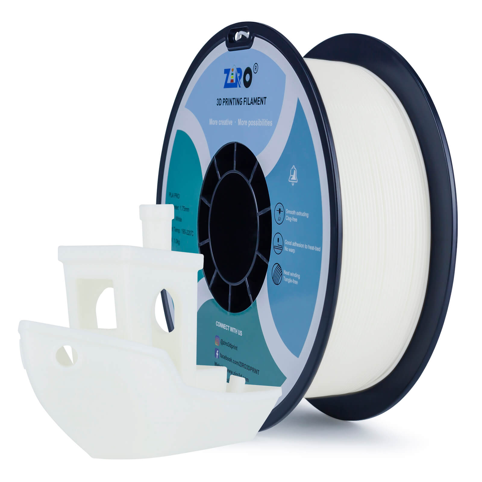 ZIRO PLA PRO Basic Color Series Filament 1.75mm, White – ZIRO 3D